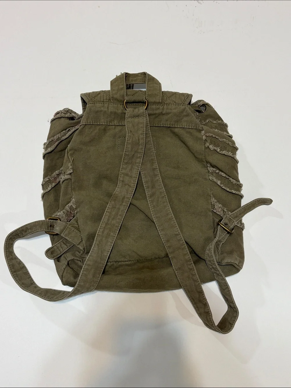 Express Olive Green Distressed Canvas Backpack Quilted Boho Utility
